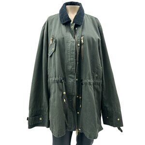 Zara Trafaluc Parka Oversized Overcoat Jacket Corduroy Zip Pocket Olive Green XL